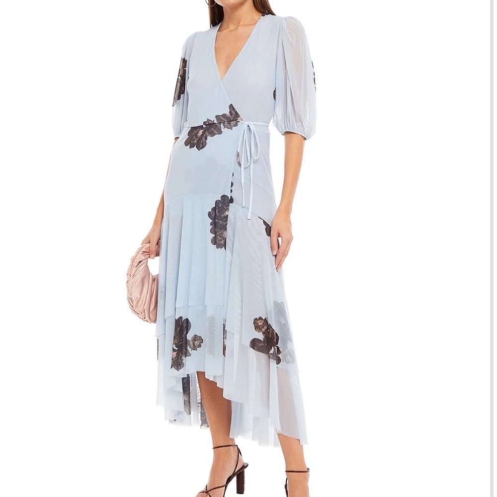 Ganni Sky Blue Floral High Low Dress